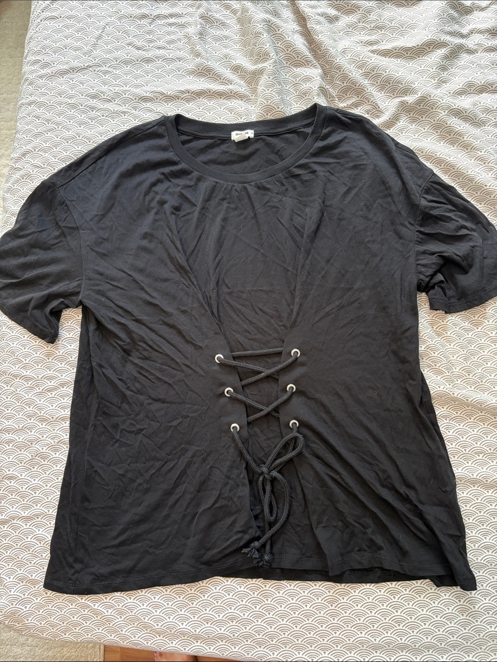 Garage Black Short Sleeve Lace-Up Front Tee